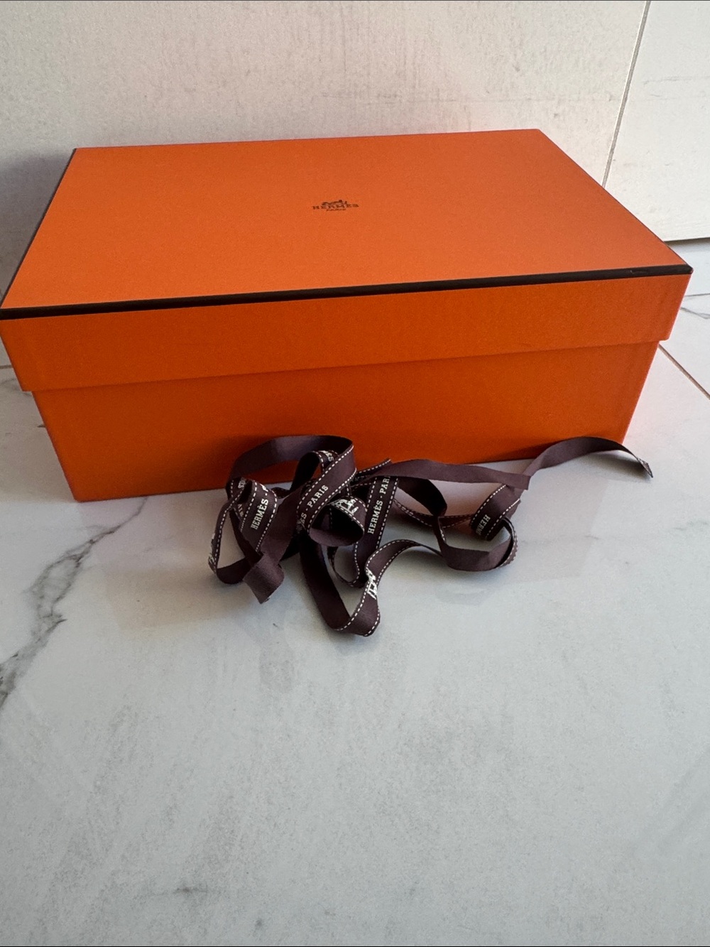Hermes shoebox with ribbon